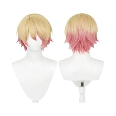 Imagem de Peruca Cosplay Curta Loira Com Gradiente Rosa Para Homens E Meninos, P