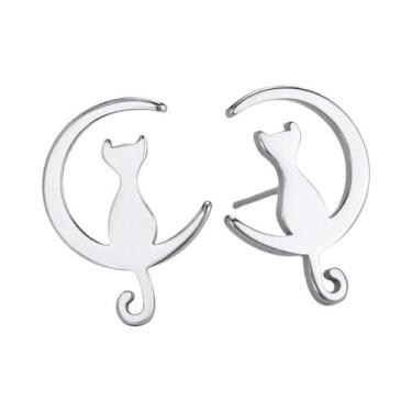 Imagem de Brinco De Aço Inoxidável Feminino Gato Lunar Estilo Coreano Joia De Or
