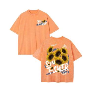 Imagem de Camiseta Feminina De Algodão Macio Com Estampa De Girassol, Casual De 