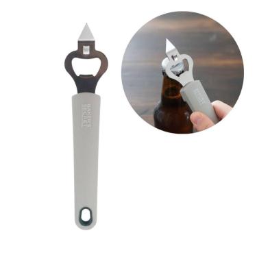 Imagem de Abridor de Garrafas e Tampa Perfurador BS41009 2 em 1 Aço Inoxidável com Apoio em Silicone Antiderrapante Cozinha Cinza