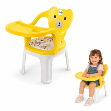Imagem de Cadeira de Alimentação Infantil Som Mesinha Até 25kg com Bandeja Removível Assento Macio Fixa Amarela Top Som