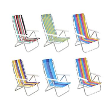 Imagem de Kit 6 Cadeira De Praia Reclinável 8 Posições Alumínio Camping Piscina Sortidas - 25100 Belfix - Sortida