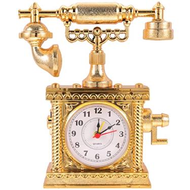 Imagem de LOGOFUN Telefones vintage modelo de telefone com mostrador rotativo decoração de telefone de mesa de escritório antigo (ouro)