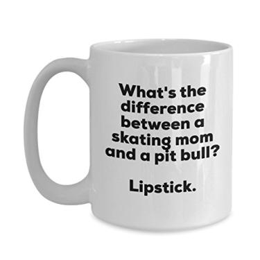 Imagem de Presente para a mãe patinadora – Diferença entre uma mãe patinadora e uma caneca Pit Bull – Batom – e aniversário