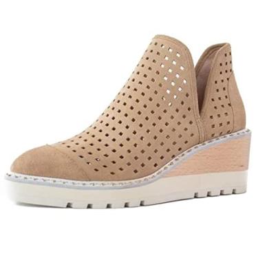 Imagem de Cecelia New York Bota de cano curto com bico de amêndoa Georgie Wedge Areia Quente, Bege, 6