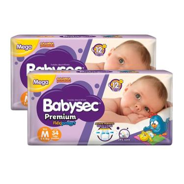 Imagem de Kit 2 Fralda Babysec Premium Tamanho M Pacote Mega 34 Fraldas Descartáveis cada