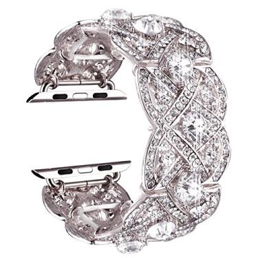 Imagem de VIQIV Pulseiras femininas brilhantes para Apple Watch série 4 3 2 1 de 40 mm e 44 mm, pulseira de metal de aço inoxidável com strass de diamante