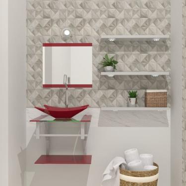 Imagem de Gabinete de Vidro 45cm com Cuba Retangular Vermelho Cereja