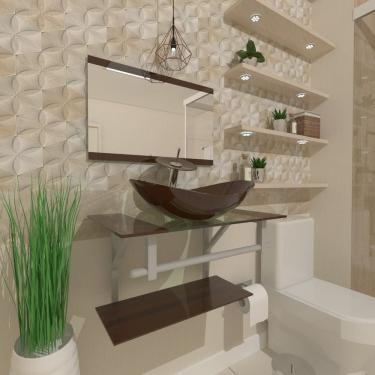 Imagem de Gabinete de Vidro 70cm Inox com Cuba Oval Marrom