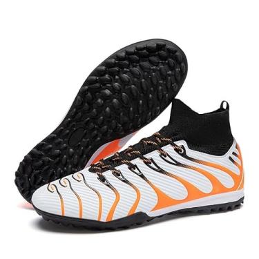 Imagem de Bolognifi Tênis masculino de cano alto para treinamento de competição, sapatos longos com pontas esportivas presente(Color:Orange,Size:35 BR)
