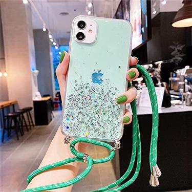 Imagem de Correia com fio de glitter Colar de corrente de telefone Talabarte de transporte Bolsa de telefone para iPhone 11 Pro XS Max XR X 7 mais 8 6 para Samsung S8 S9 S10, verde, para iphone XR