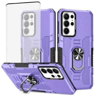 Imagem de Ueokeird Capa para Galaxy S22 Ultra, capa para Samsung S22 Ultra SM-S908U com protetor de tela de vidro temperado, anel de metal resistente, suporte magnético, capa para celular para Samsung Galaxy