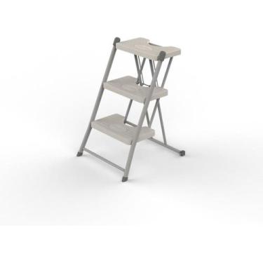 Imagem de Escada dobrável resistente 3 degraus doméstica anodilar aço, Cinza