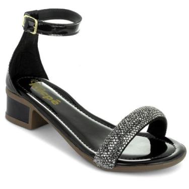 Imagem de Sandália Infantil Menina Saltinho Baixo Grosso Brilho Strass Festa Kli