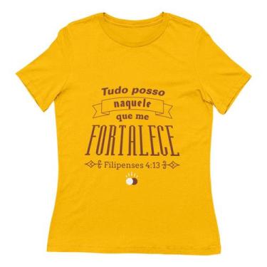 Imagem de Camisa Feminina Filipenses 4:13 - Fortalece - Palavra Wear, G, Amarelo