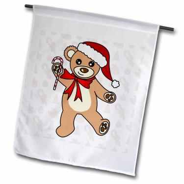 Imagem de 3dRose fl_15386_1 Urso de pelúcia marrom dançante fofo de Natal com chapéu de Papai Noel, bandeira de jardim, 30 x 45 cm