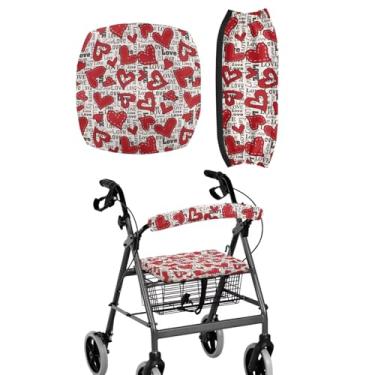 Imagem de LedBack Universal Rollator Walker Assento e Encosto Capas Acessórios Rollator Design Coração Vermelho Andadores para Idosos com Capas de Assento, Fácil de Limpar