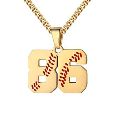 Imagem de Colar com número de beisebol para meninos 00-99 Atletas Jersey Número colar de aço inoxidável corrente banhada a ouro 55,88 cm pingente de beisebol personalizado presente de beisebol para homens e mulheres meninas, Aço inoxidável, não sabe