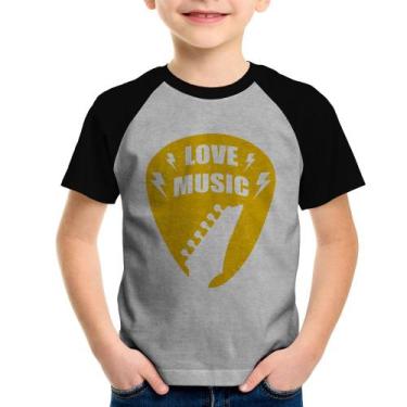 Imagem de Camiseta Raglan Infantil Love Music - Foca na Moda, Cinza, Preto, 8
