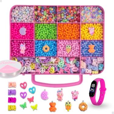 Imagem de Kit De Miçangas Para Fazer Pulseiras 5000 Peças Coloridas com Estojo de Divisórias