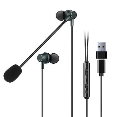 Imagem de DUNGZDUZ Fones de ouvido USB com microfone Boom para computadores e smartphones, fones de ouvido intra-auriculares com conectividade USB-A e USB-C para laptop, desktop, PS 4 5, compacto e leve, 1,5 m