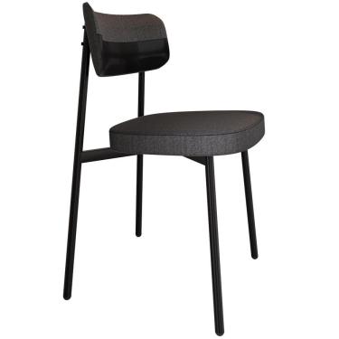 Imagem de Cadeira Estofada Para Sala De Jantar Astrid Preto C01 Linho Preto Courino Preto - Lyam Decor