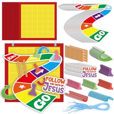 Imagem de WinnerWhy 24 conjuntos de jogos de tabuleiro VBS artesanato para crianças religioso Jesus placa artesanato kit com acetato impresso cartas de jogo de tabuleiro cordão para VBS férias bíblia escola