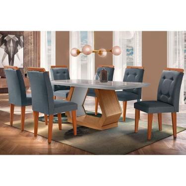 Imagem de Sala De Jantar Completa Alvorada Tampo Madeirado C- Vidro Canto Reto 180x90cm E 6 Cadeiras Imperatriz Imbuia-off White - Suede Grafite - Rufato