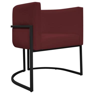 Imagem de Poltrona Decorativa Recepção Luna Base De Ferro Preta - Bordo Corino