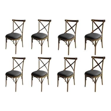 Imagem de Kit 8 Cadeira Xis Em Madeira Maciça De Eucalipto Verniz Imbuia Factor Marrom-preto