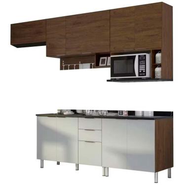 Imagem de Cozinha Completa Rubi 9 Portas 3 Gaveta 5 Prateleira Bartira Branco Com Marrom