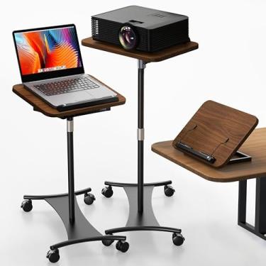 Imagem de Suporte para laptop giratório, piso e mesa de uso duplo 2 em 1, altura ajustável de 41,9 cm a 129,5 cm, com 4 rodízios silenciosos, mesa móvel pequena perfeita para casa, escritório, estudo