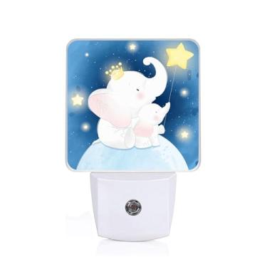 Imagem de SLHFDKL Luz Noturna Fofa De Elefante, Luminária Parede Com Lua Estrelada E Sensor Anoitecer Ao Amanhecer, Led 0,5 W Eficiência Energética Para Meninos Meninas, Decoração Casa Adultos