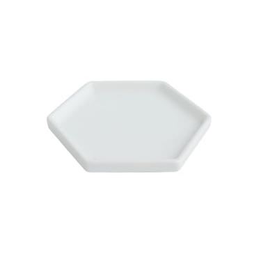 Imagem de Prato hexagonal requintado criativo de cerâmica simples nórdica vento doméstico - travessa branca de 14,6 cm