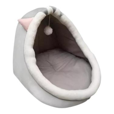 Imagem de Caminha Cabana Toca Casa Cama de Pelúcia com Orelha Rosa Gatos Pet - P