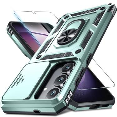 Imagem de Janmitta Compatível com Samsung Galaxy S25 FE Capa de lente de câmera deslizante embutida + protetor de tela + suporte de anel de dedo, capa de telefone de corpo inteiro resistente à prova de choque