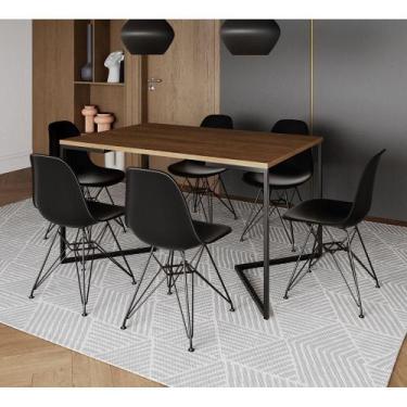 Imagem de Mesa Industrial Jantar Retangular 137X90Cm Amêndoa Base V Com 6 Cadeir