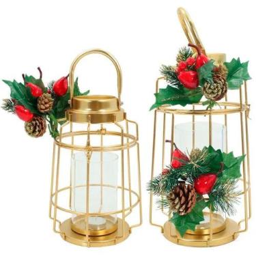 Imagem de Kit 2 Lamparinas Natal Dourada Em Metal Decorativa 30cm 36cm - Gici Ch