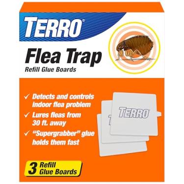 Imagem de TERRO Recargas de armadilha de pulgas T231 - Placas de cola de substituição para armadilha de pulgas - pacote com 3, branco