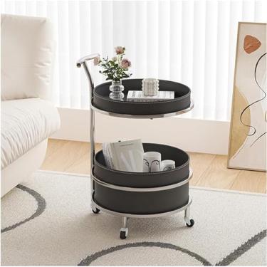 Imagem de Mesa de canto com rodinhas e cesta de armazenamento mesa de centro pequena mesa lateral para sala de estar mesa de cabeceira moderna compacta