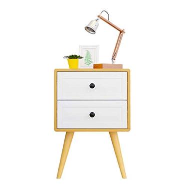 Imagem de Mesa lateral – Mesa lateral de nogueira clara/branca com gaveta