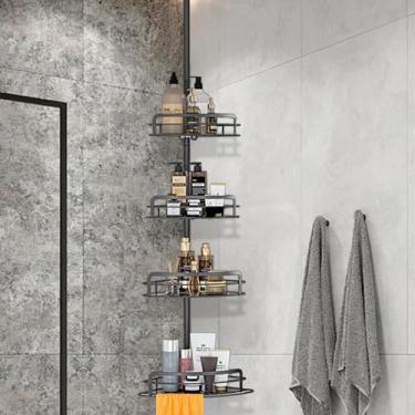 Imagem de BEIYUANYA Suporte de chuveiro de canto, prateleira de canto de banheiro de 4 camadas à prova de ferrugem, organizador de banheira ajustável de 82 a 296 cm com toalheiro para locatários, grande