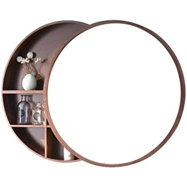 Imagem de Espelho de banheiro armário quarto espelho de parede com prateleira armário redondo espelho de armazenamento de banheiro (cor: marrom, tamanho: 70 cm) (marrom 70 cm)
