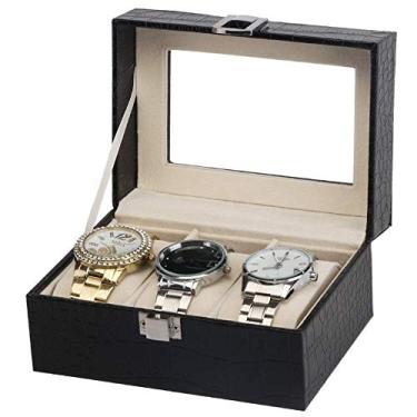 Imagem de Enroladores de relógios, caixa de armazenamento para exibição de relógio, 3 relógios, compartimentos grandes, janela transparente, almofadas macias, caixa de relógio ótima para vitrine de loja,