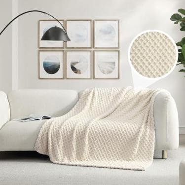 Imagem de Cobertor aconchegante de pelúcia jacquard ultramacio 127 cm x 178 cm, cobertor felpudo para quarto, sala de estar, sofá, sofá, leve e quente para todas as estações, lavável na máquina, treliça, leite