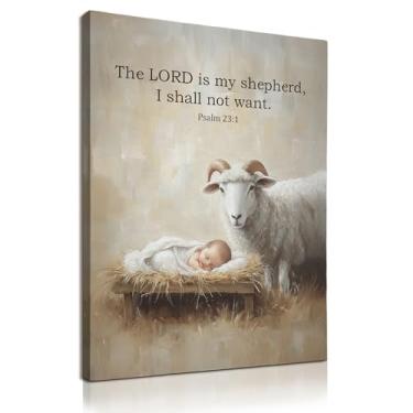 Imagem de KU-DaYi Decoração de parede de Natal cristã vintage, bebê Jesus ovelha, versículo bíblico, imagens emolduradas, impressões de arte de parede de Natal religiosas para decoração de sala de estar, quarto