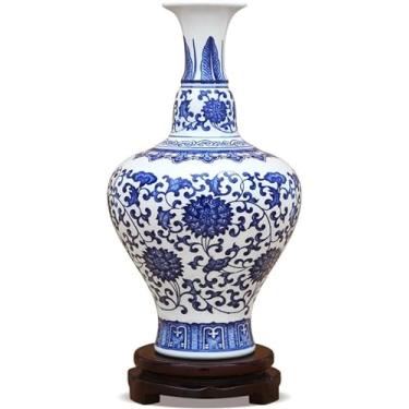 Imagem de AKALNNB Vasos para centros de mesa vaso de cerâmica chinês retrô pintado à mão vasos de porcelana azul e branco para casa, sala de estar, escritório, decoração de casamento, vaso de arranjo de flores