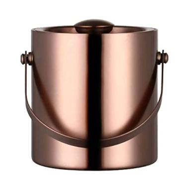 Imagem de FTOQWZXV Balde de gelo balde de gelo de aço inoxidável balde de gelo duplo térmico com tampa balde de champanhe para bar balde de champanhe balde refrigerador barril (ouro 2L)