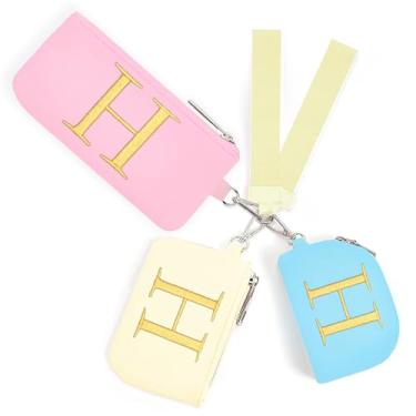 Imagem de Mini porta-chaves com zíper para mulheres e meninas: três bolsas de moedas com 2 alças - melhores presentes para aniversários, Natal, festas de casamento, dia dos namorados, ano novo (H, azul, rosa e