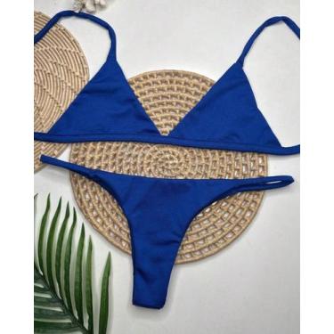 Imagem de Conjunto Biquíni Tanga Fita Semi Fio Na Cor Azul Royal Liso TAM G - Bo